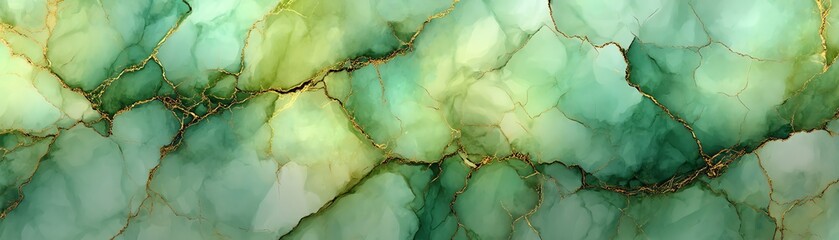 Fluid abstract ink pattern in green and gold tones on a textured background.