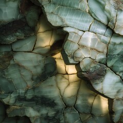 Close-up of textured green stone surface with intricate patterns, natural beauty.