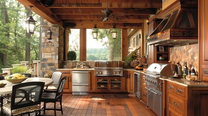 Fototapeta premium Rustic Outdoor Kitchen Design and Decoration for Entertainment and Leisure