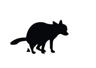 Silhouette of a dog pooping. Isolated background. Vector illustration.