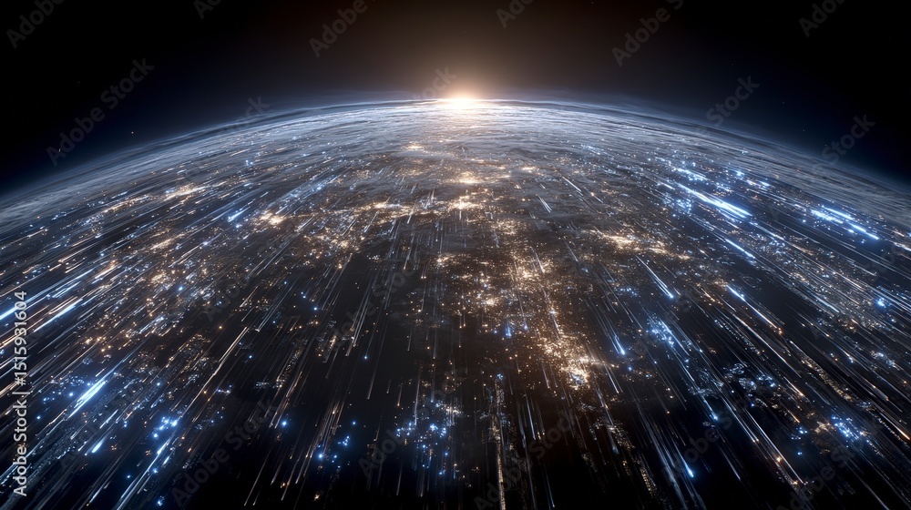 Poster earth s global network illuminated cities data streams from space