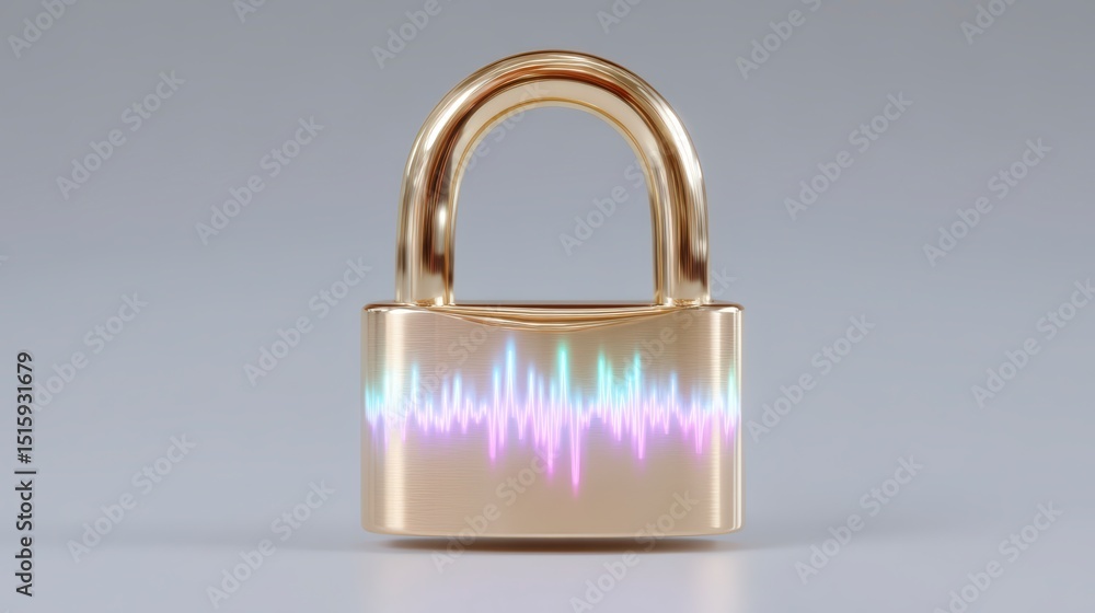 Poster secure data protection gold padlock with pulse signal