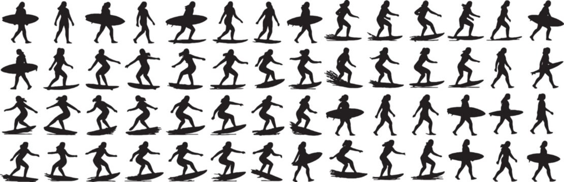 silhouette of a female surfer