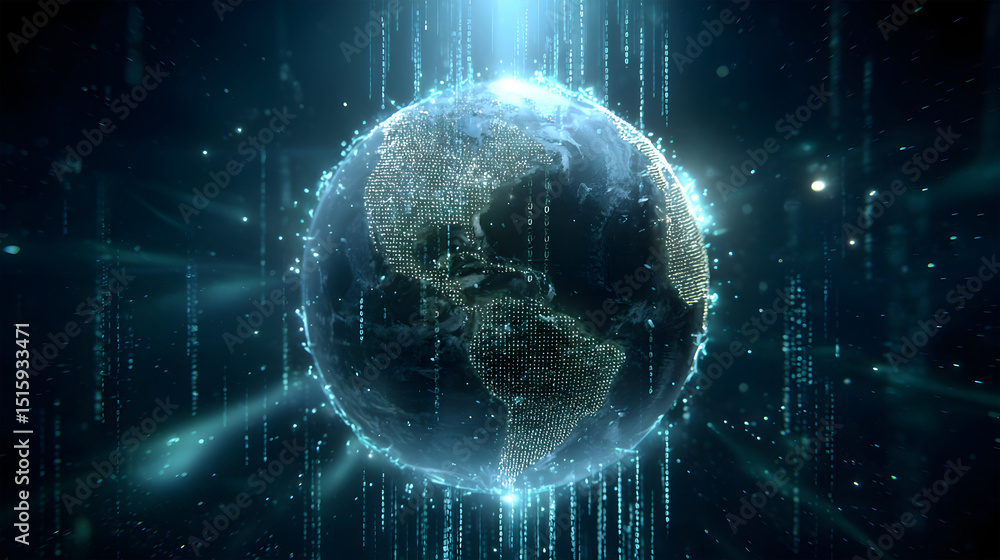 Poster global connectivity in a high-tech world. futuristic planet earth surrounded by data streams. visual
