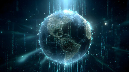 Global Connectivity in a High-Tech World. Futuristic Planet Earth Surrounded by Data Streams. Visualization of Global Digital Networks.