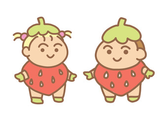 Boy and girl in strawberry costume for Clip art.