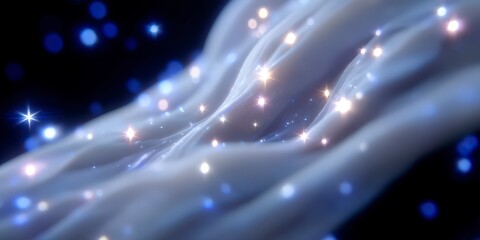 Fototapeta premium Shimmering Fabric Glowing Lights Abstract Background Celestial Dreamy Night Stars B