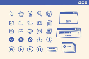 Retro-vintage Windows OS icon and ui drop