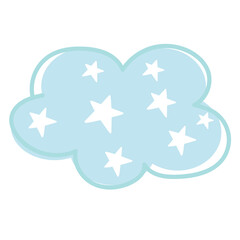 Illustration of pastel blue cloud with star pattern for cartoon, comic, sticker, decoration, social media, print, template, manga, messages, card, nature, landscape, weather, temperature, sky elements