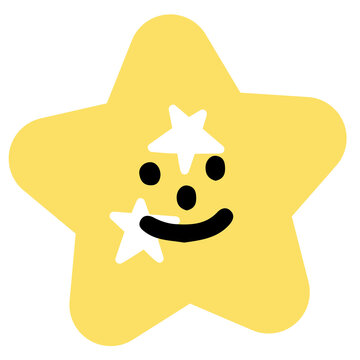 Illustration of smiling star png for decoration, cartoon character, comic, mascot, sky elements, plush toy, kid doll, sticker, cute patch, badge, brooch, shirt print, icon, logo, tattoo