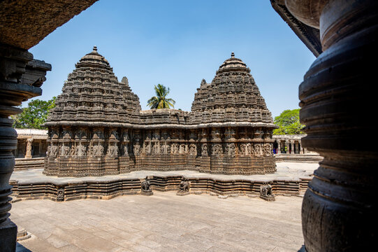 Hoysala temple in Somanathapura, Karnataka, India with intricate stone carvings