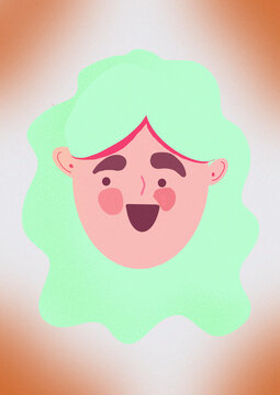 Colorful illustration of a happy woman's face with a cheerful expression