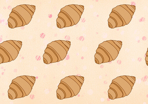 Illustration of a seamless croissant pattern for breakfast design