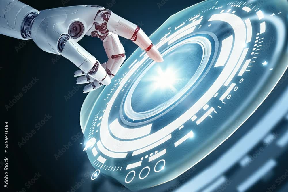 Aufkleber robotic hand interaction with futuristic interface showcasing advanced digital technology