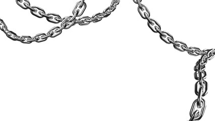 Realistic Hanging Metal Chain on White Background – Isolated Silver Chain Links in Curved Design for Industrial, Decorative, and Graphic Projects


