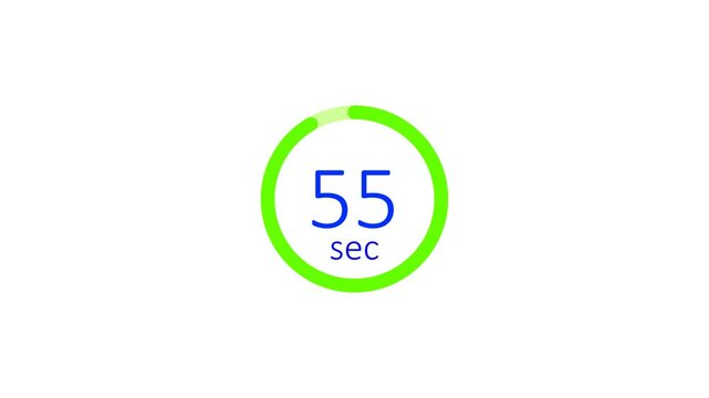 Digital Countdown Timer Animation with Colorful Circular Design, 1 mint, 1 minuter countdown timer on white background, time left 1 minuter to 0 seconds
