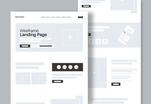 Landing Page Wireframe Template Clean UX UI Design For Business and Marketing Websites