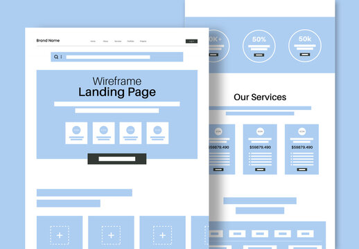 Modern Landing Page Wireframe UX UI Layout Template For Websites And Saas Platforms