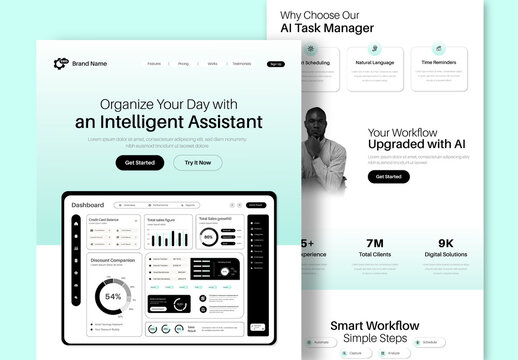 Task Manager Saas Landing Page Clean And Modern Web UI Template for Productivity Apps