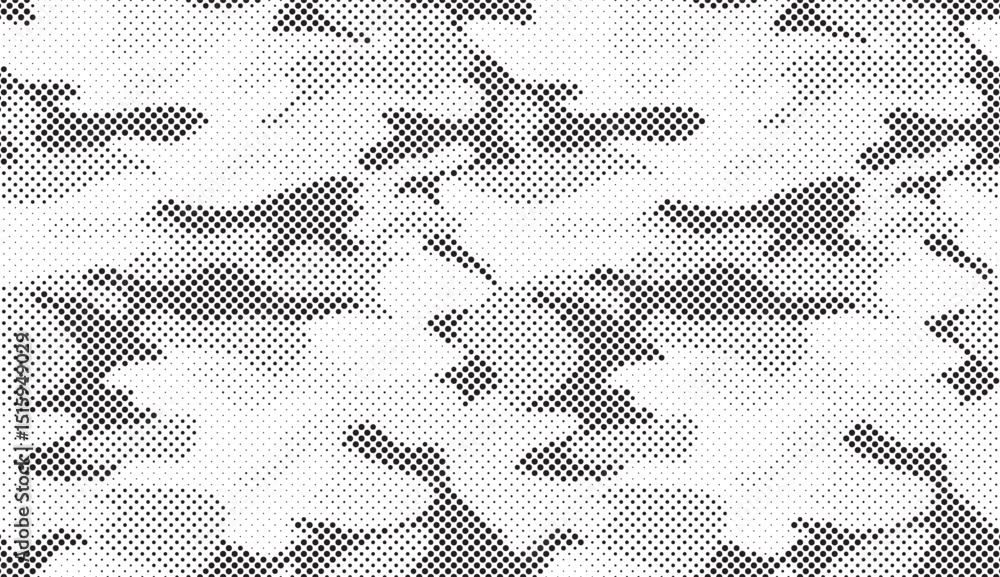 Poster Abstract halftone seamless camouflage pattern. Repeating digital dotted hexagonal camo military texture background. Abstract modern fabric textile ornament. Vector illustration.