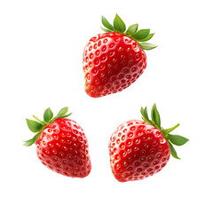 Falling strawberries isolated on a white background.