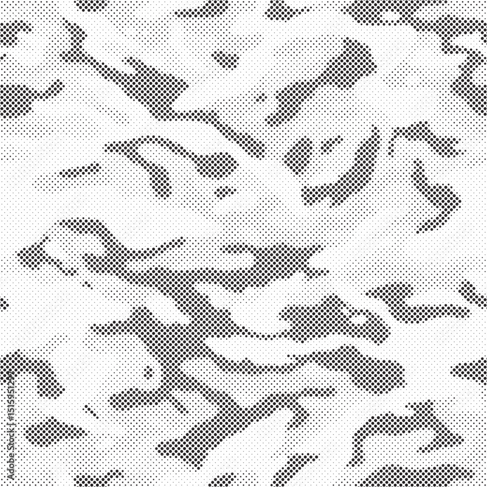 Poster Seamless camouflage pattern. Repeating digital dotted hexagonal camo military texture background. Abstract modern fabric textile ornament. Vector illustration.