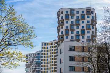 Modern high-rise residential buildings in a Munich development area