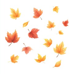 Fototapeta premium Autumns Gentle Descent Watercolor Leaves Falling Gracefully on White Background