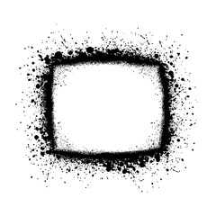 Obraz premium Grunge spray paint frame with scattered black ink splatters and stencil effect on white background textured border design for urban art projects or graphic resources vector illustration