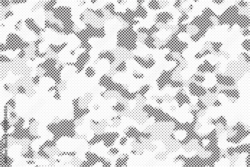 Poster Seamless camouflage pattern. Repeating digital dotted hexagonal camo military texture background. Abstract modern fabric textile ornament. Vector illustration.