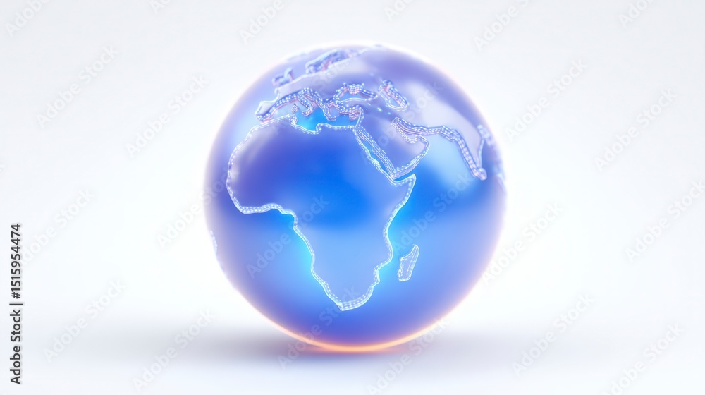 Poster global network illuminated earth globe 3d render world map futuristic concept