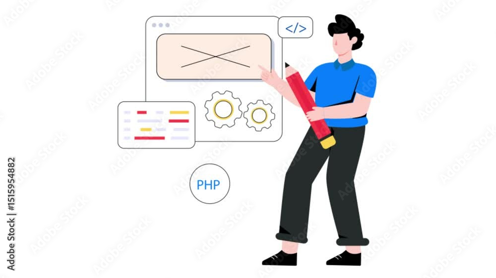 Poster web development 2d flat animation.