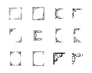 A collection of decorative borders and corner embellishments in a classic style.