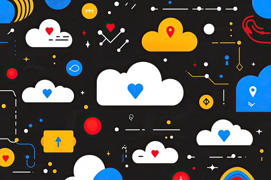 Abstract cloud pattern with geometric shapes and lines