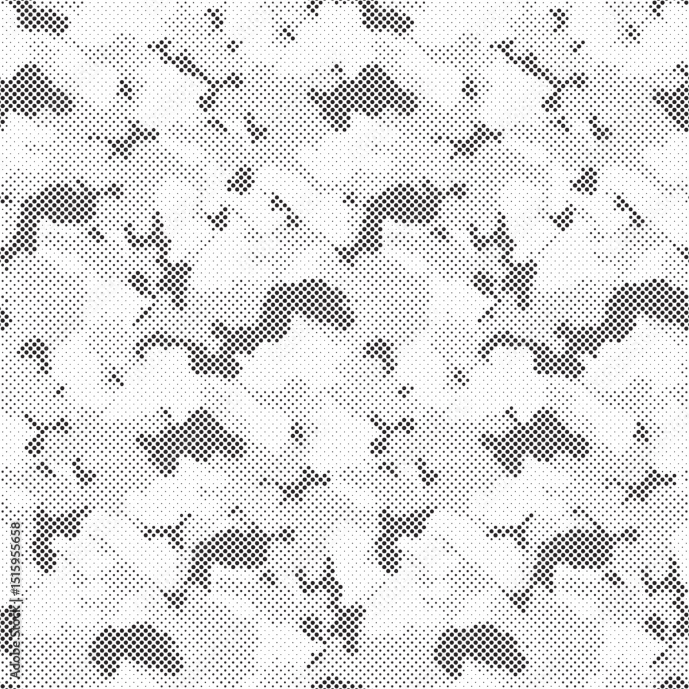 Poster Seamless camouflage pattern. Repeating digital dotted hexagonal camo military texture background. Abstract modern fabric textile ornament. Vector illustration.
