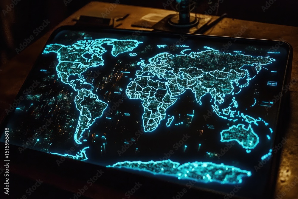 Poster global map displayed on a screen