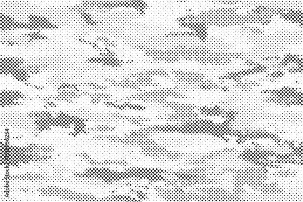 Poster Abstract halftone seamless camouflage pattern. Repeating digital dotted hexagonal camo military texture background. Abstract modern fabric textile ornament. Vector illustration.