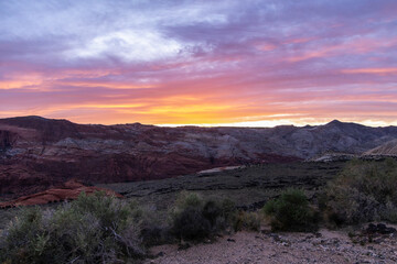 Sunset over Snow Canyon in Snow Canyon State Park in Utah