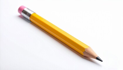 Photorealistic Close-Up of a Classic Yellow Wooden Pencil on White Background