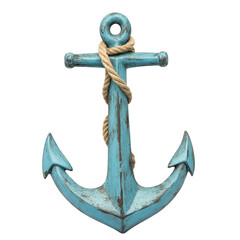 Turquoise anchor for coastal decor. PNG image, transparent background