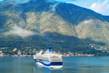 Cruise ship sailing in Bay of Kotor, Montenegro