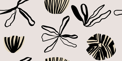 Abstract Floral Composition in Black and Beige Pattern