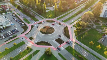 Roundabout with bicycle paths in suburban area