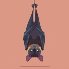Cartoon bat hanging upside down