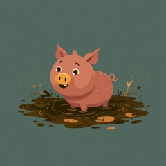 Cute pig in a mud puddle
