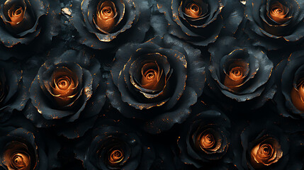 Luxurious Black Roses with Golden Highlights in a Striking Textured Pattern