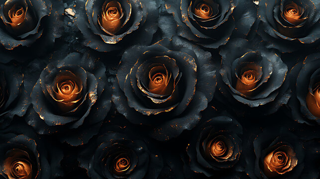 Luxurious Black Roses with Golden Highlights in a Striking Textured Pattern