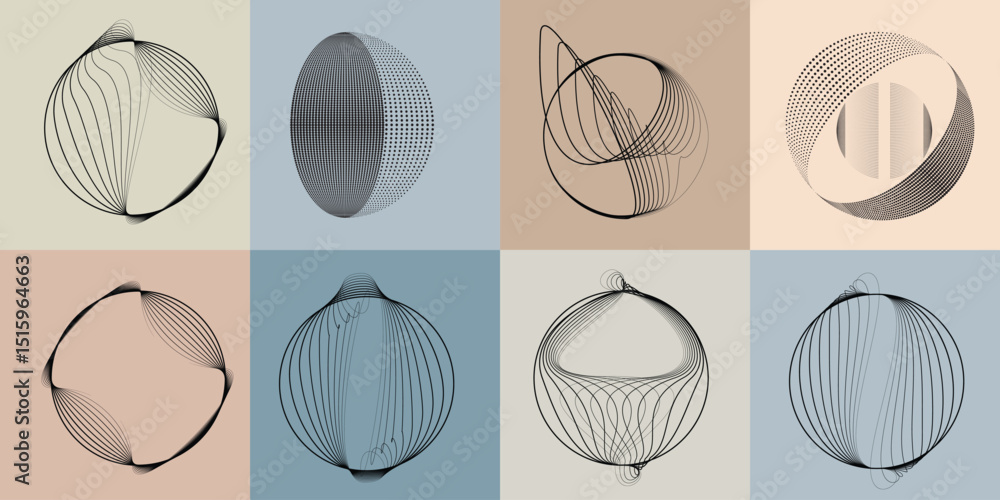 Fototapete lines and dots in circle form .rotate rounded shape vector illustration .rotating dots form a circle