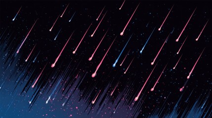 A cosmic display of shooting stars against a dark night sky