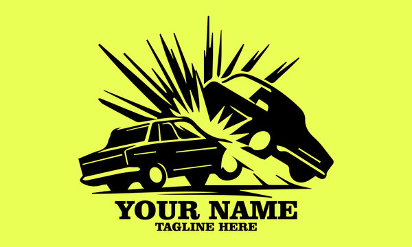 illustration car crash logo design. Car crash icons vector design with green stabilo background